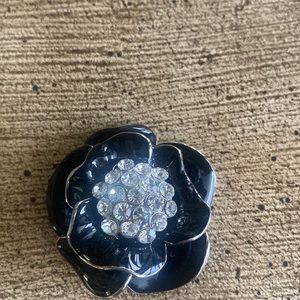 Ladies Black Silver Rhinestone Brooch